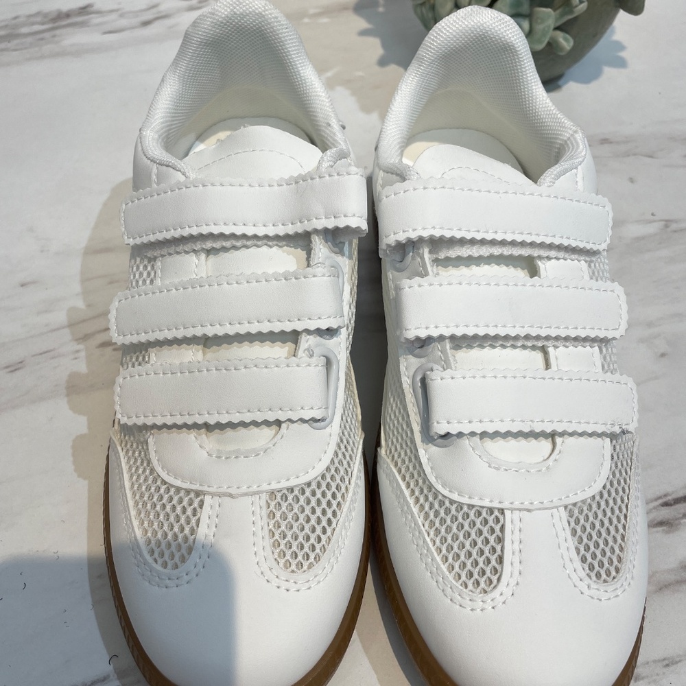Women’s White Triple-Strap Velcro Sneakers